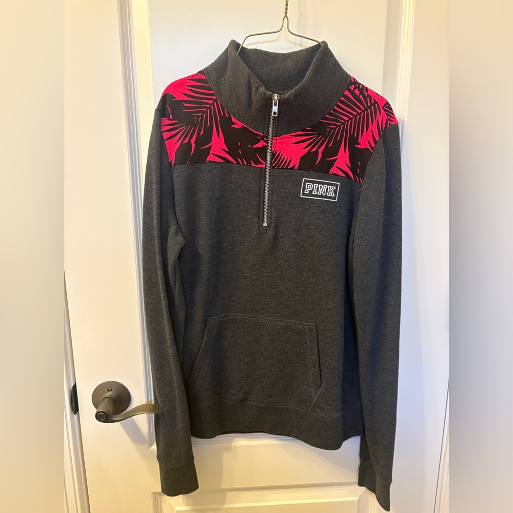 PINK Victoria's Secret Men's Zip-Up Sweater in Gray and Neon Pink